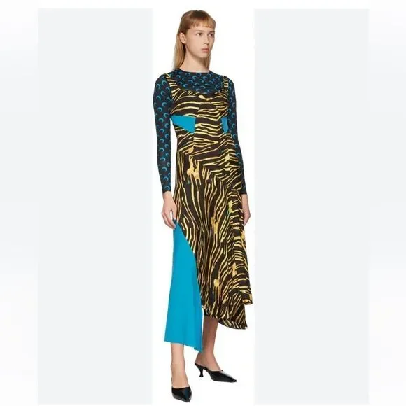 Marine Serre printed mixed media asymmetrical midi dress $1745 NWT Sz L - Picture 3 of 16